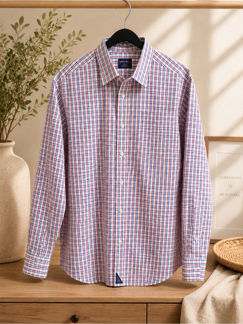 UNTUCKit Men's Red and Blue Checked Button-Down Shirt